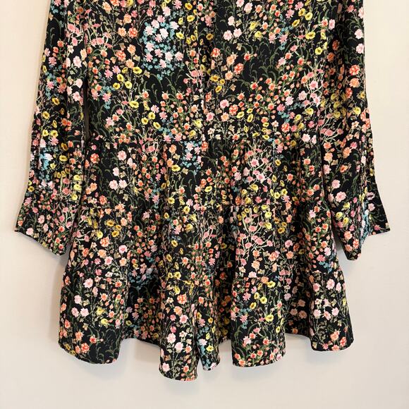 Zara Basic Romper Womens Small Black Floral Short Jumpsuit Long Sleeve Boho Chic - Picture 6 of 11